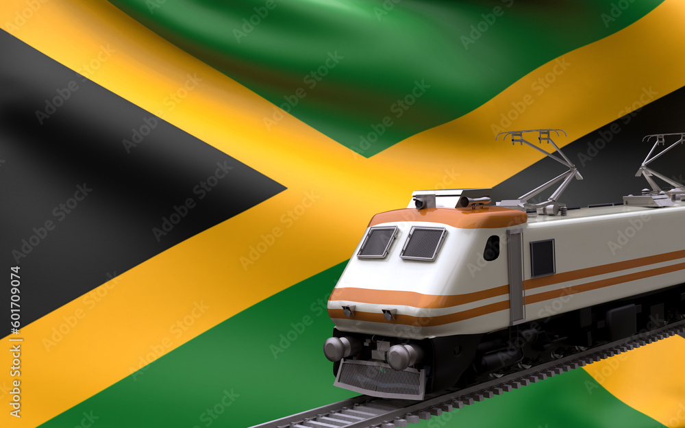 Jamalski Train Logo Jamaica country national flag with speed trains railroad locomotive ...