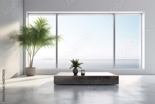 house floor home window empty indoor interior design plant living wall. Generative AI.