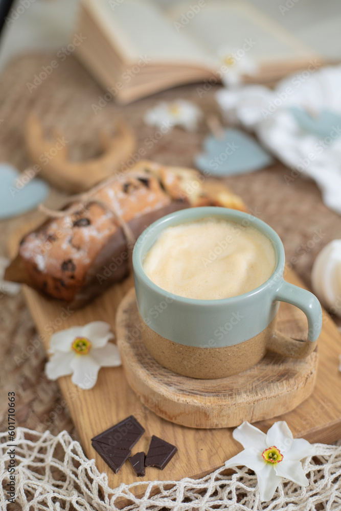 A cup of aromatic coffee on the table A cup of aromatic coffee on the table