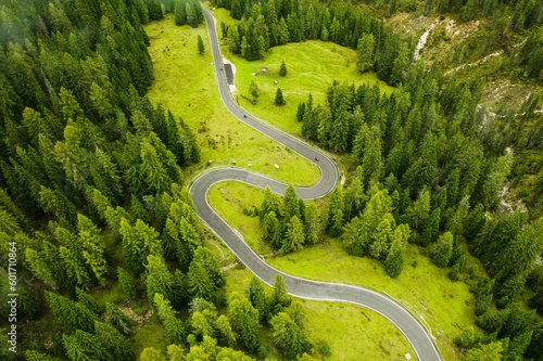 The serpentine and picturesque Snake Road driveway weaves through the majestic Alpine mountains