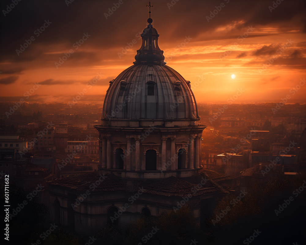 Rome  and Saint Peter Basilica in sunset