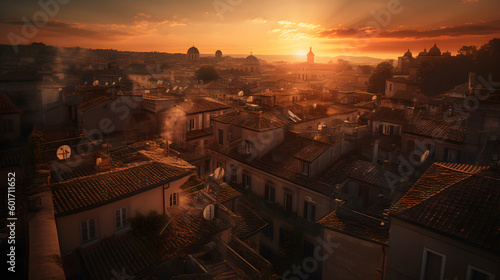 Sunset over the city of Rome in Italy