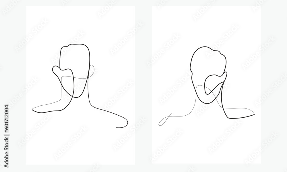Minimal One line Handrawn vector Man drawing Wall art Set of 2 wall