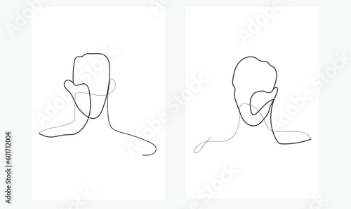 Minimal One line Handrawn vector Man drawing Wall art - Set of 2 wall art printable posters isolated on white