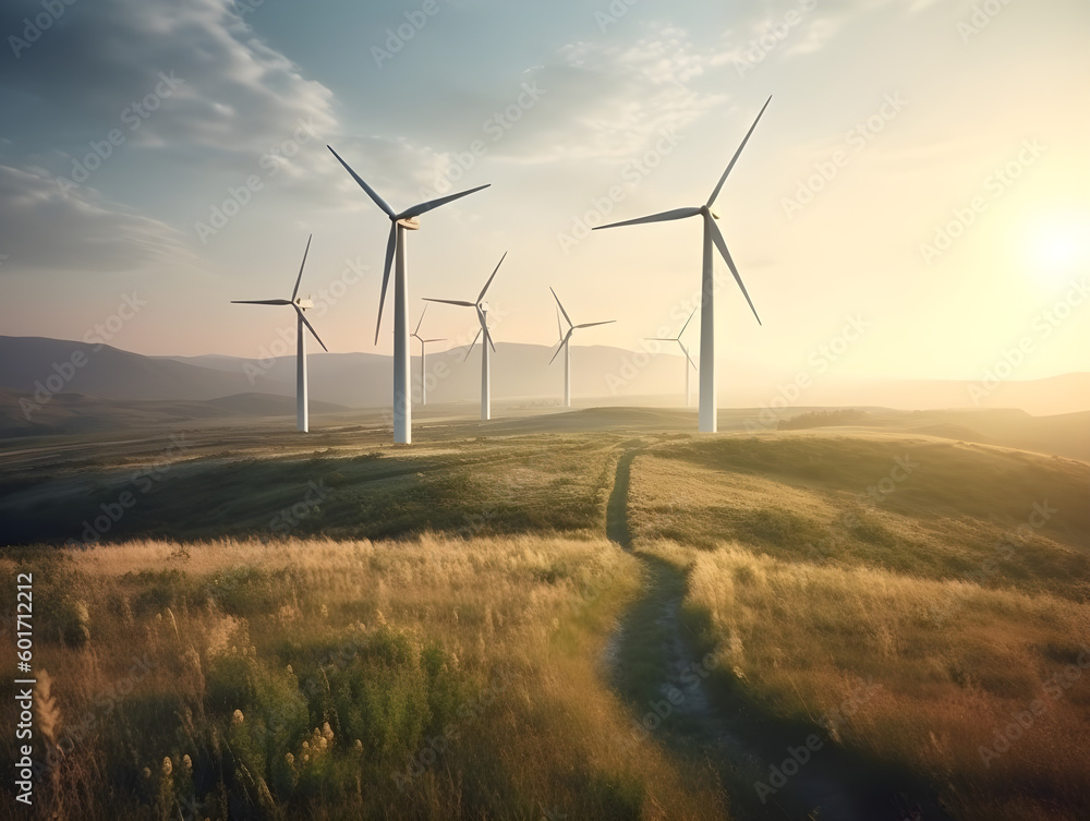Obraz premium wind turbines in the sunset