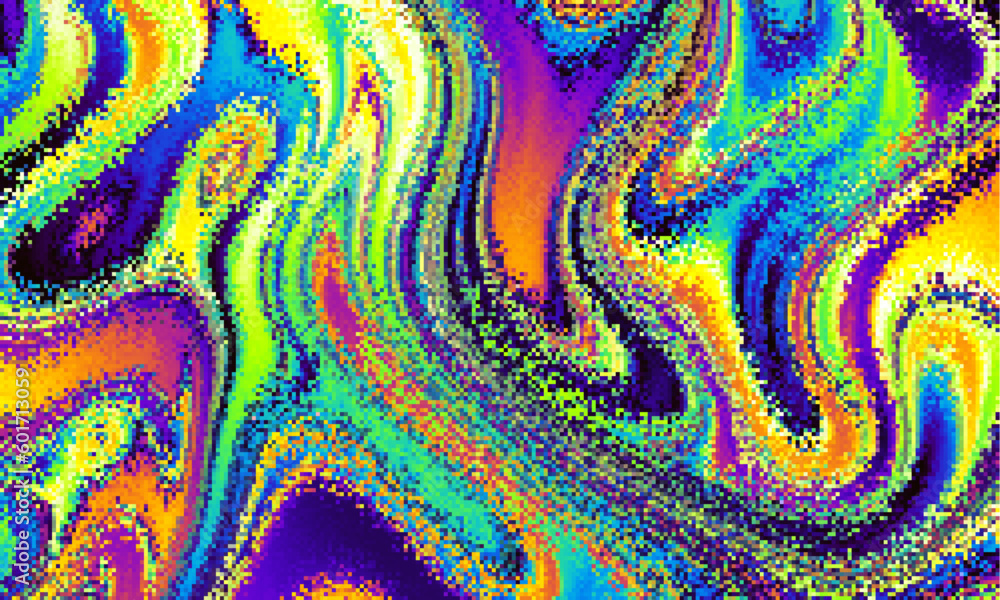 Pixilated psychedelic background. Moire overlapping effect. Vector image.