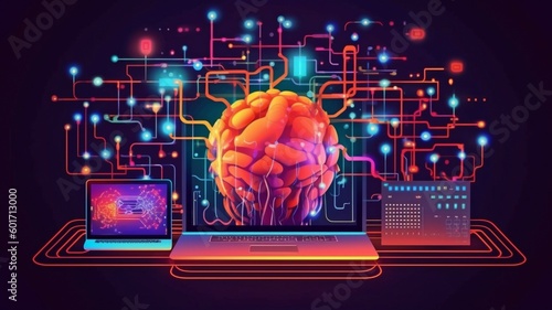 The human brain and computer are illustrated. GENERATE AI