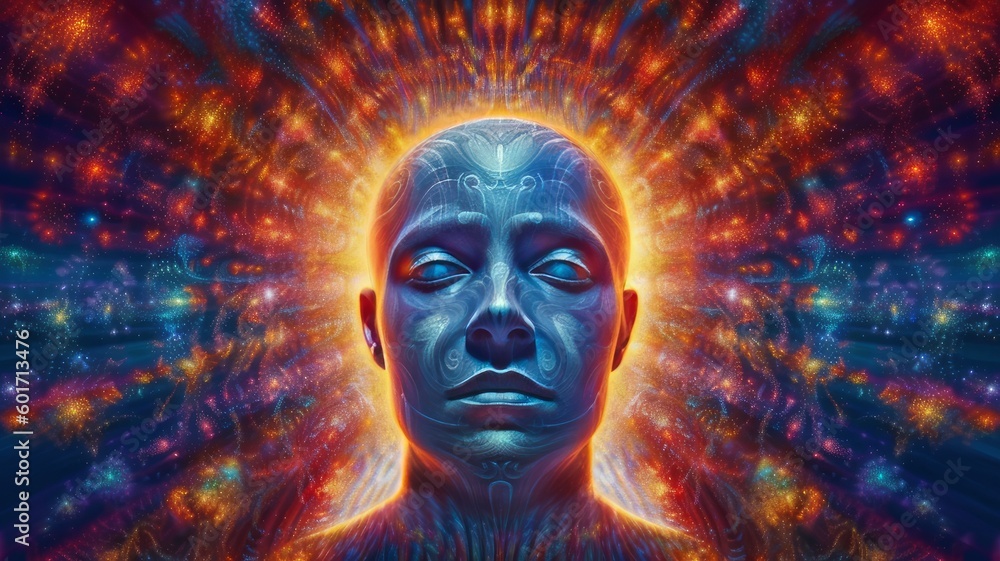 Consciousness of the universe, unity, psychedelic trip. New Age concept. AI generated. Consciousness of the universe, unity, psychedelic trip. New Age concept. AI generated.