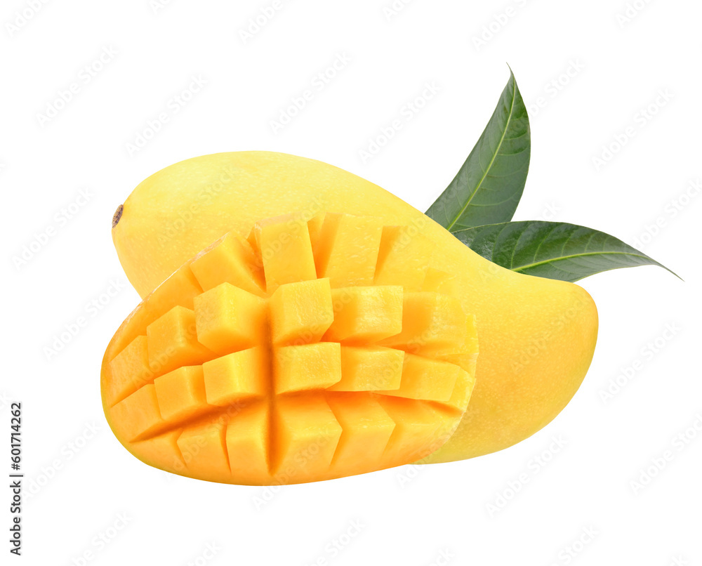 Ripe yellow mango on transparent png