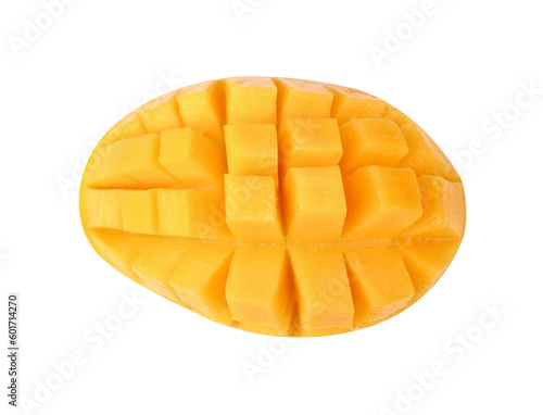 Mango slice cut in cube on transparent png