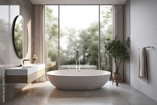 apartment tub luxury white window room home indoor design house interior. Generative AI.