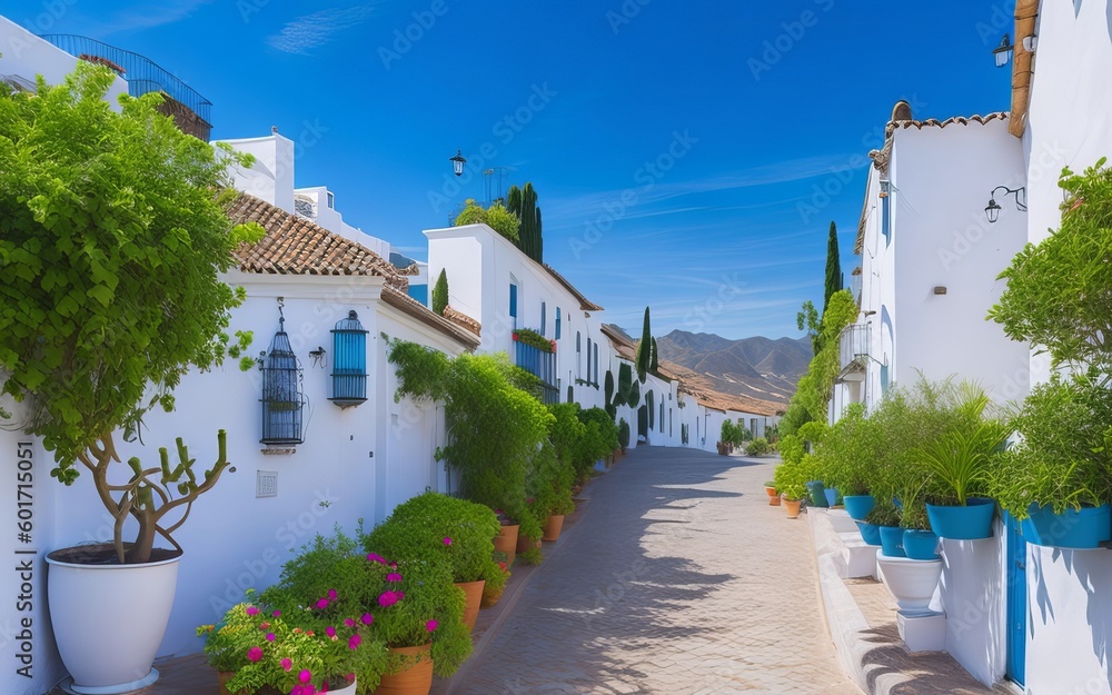 Discover the Charming Village of Mijas on the Costa del Sol. Generative AI. - obrazy, fototapety, plakaty 