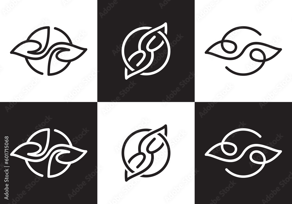 leaf circle logo design. nature infinity style line art symbol vector illustration