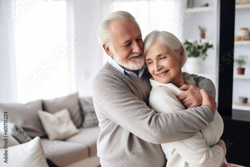 Senior couple embracing each other at home. AI © Oleksandr Blishch