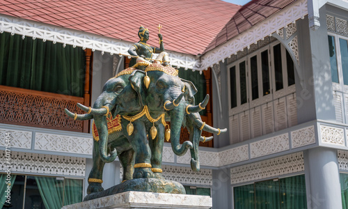 Bangkok, Thailand - February 04, 2023: Statue Eravan three-headed elephant of Indra photo