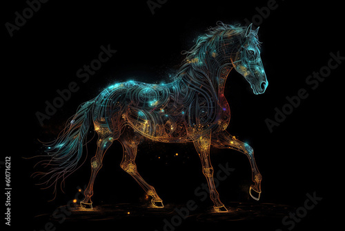 Image of a horse is running gracefully. Wildlife Animals. Illustration  generative AI.