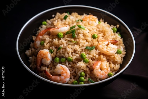 fried rice with shrimp, green onions, and soy sauce