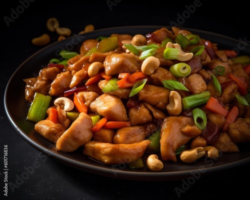Kung pao chicken with diced celery and carrots