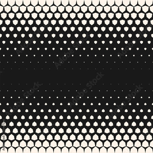 Vector halftone geometric seamless pattern with diamond shapes, crystals. Abstract minimal monochrome background with gradient transition effect. Trendy retro style black and white repeat geo design