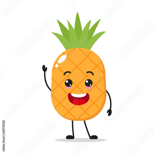 Single Standing Pineapple Fruit Say Hallo With Hand Vector Illustration photo