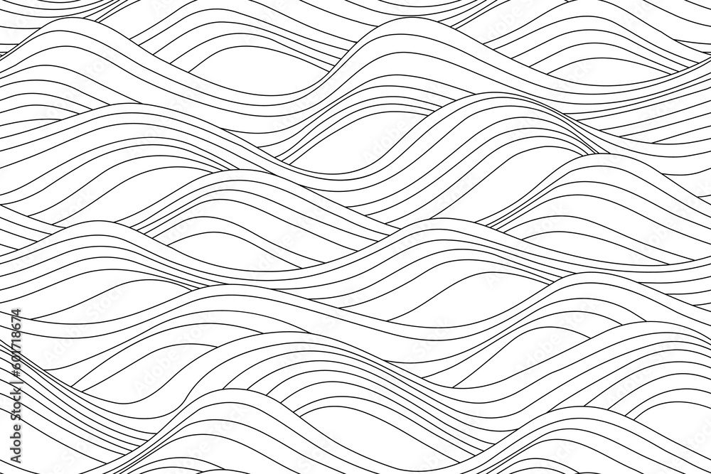 Wavy Pattern For Coloring In Wavy seamless pattern. Black and white print with waves. Nature ...