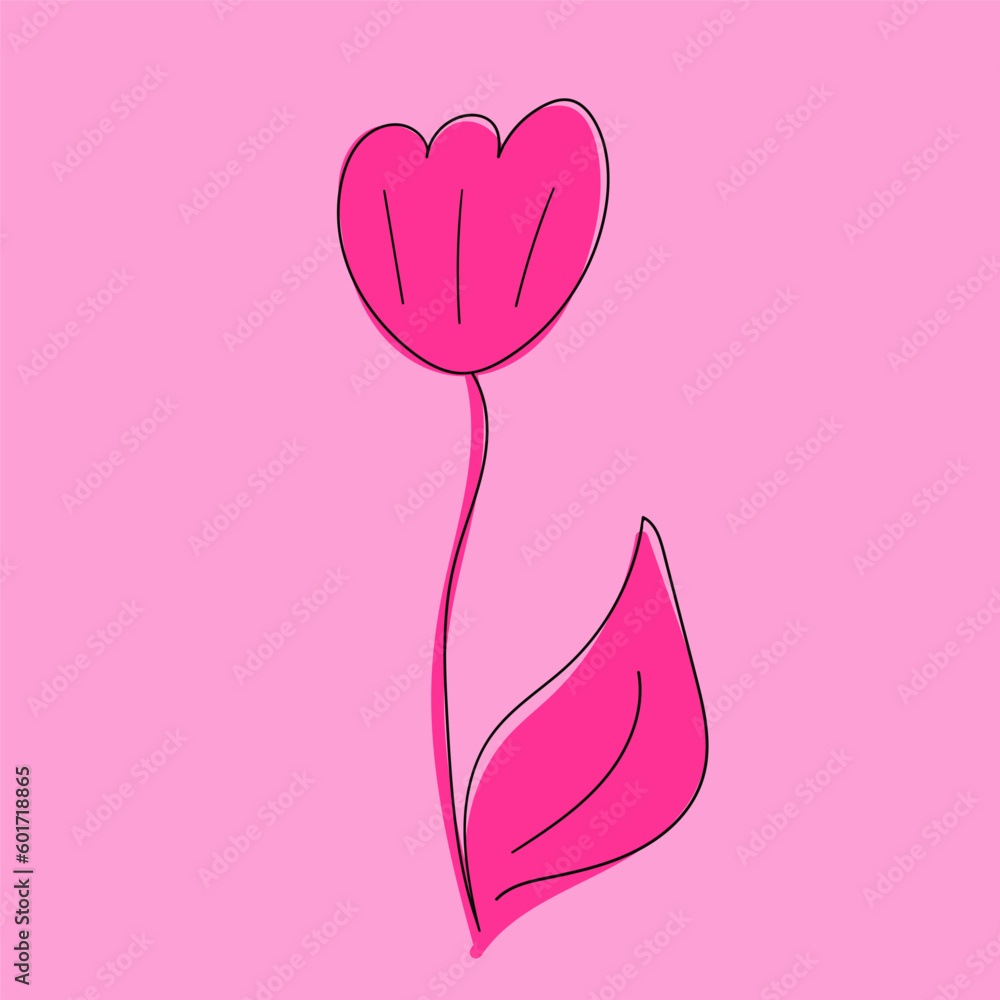 Flower element in doodle style. Abstract modern hand drawn floral element. Vector illustration of plant in pink