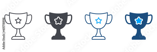 Trophy Cup for Winner Silhouette and Line Icon Set. Successful in Contest. Award in Sport Championship, Leadership, Champion Prize Symbol Collection. Goblet Pictogram. Isolated Vector Illustration