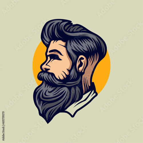 Stylist man with beard Vintage barber company mascot cartoon logo vector