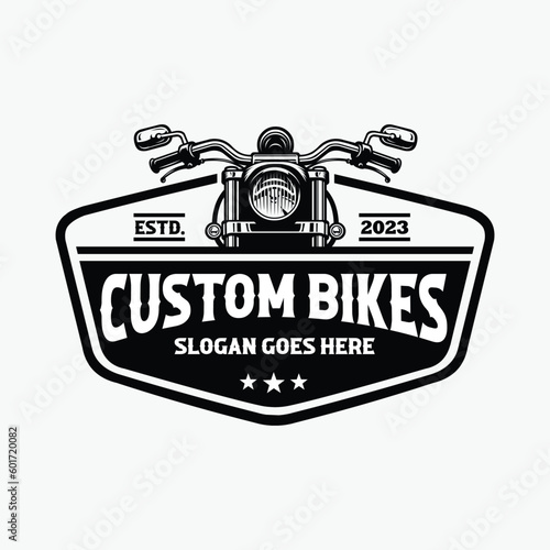Custom Classic Motorbike Vintage Emblem Logo Design Vector Isolated in White Background. Best for Motorbike Garage and Mechanic Logo