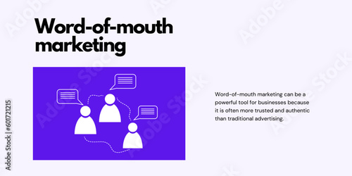 Word-of-mouth Marketing Banner on White and Blue Background. Stylish Marketing Banner with Black Text and White Icons for Business and Marketing