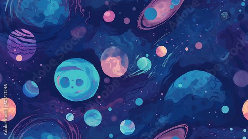 Galaxy constilation seamless pattern simulating the night sky with Mystical and Astrology elements, generative AI photo