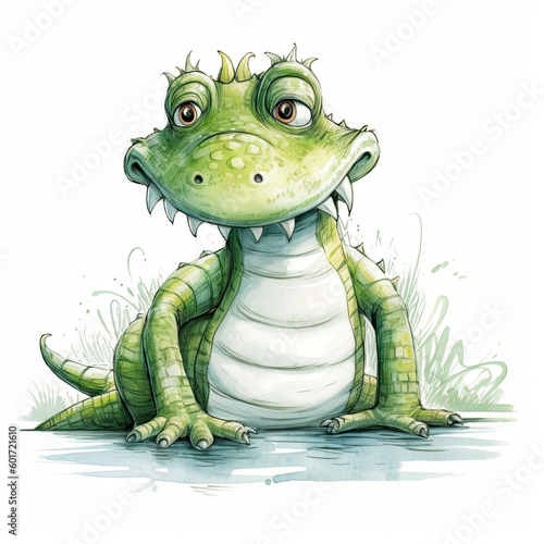 Alligator crocodile illustration  watercolor style drawing    isolated on white background  generative ai 