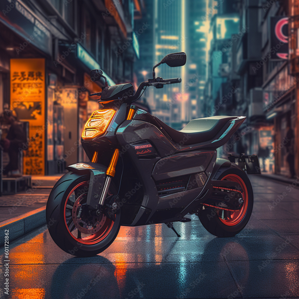 Electric motorcycle. Generative AI.