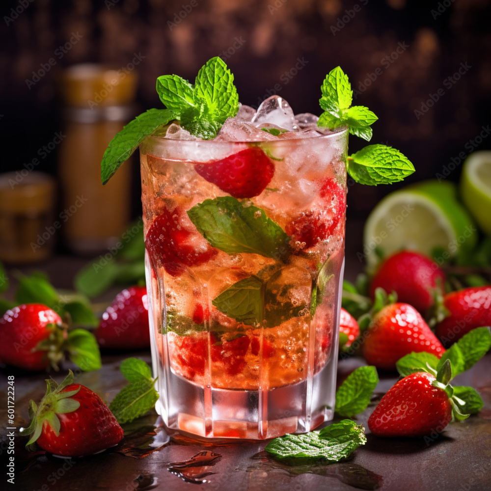 Strawberry mojito. Generative AI. Strawberry mojito. Generative AI.