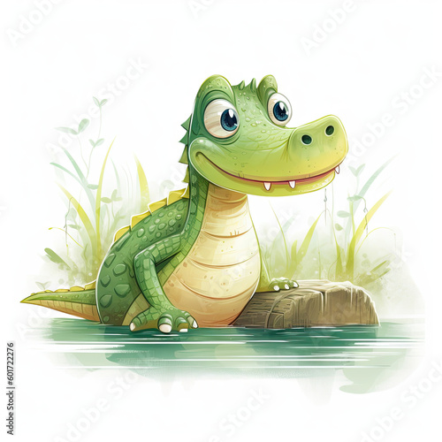 Alligator crocodile illustration, watercolor style drawing, , isolated on white background (generative ai) © Awesomextra