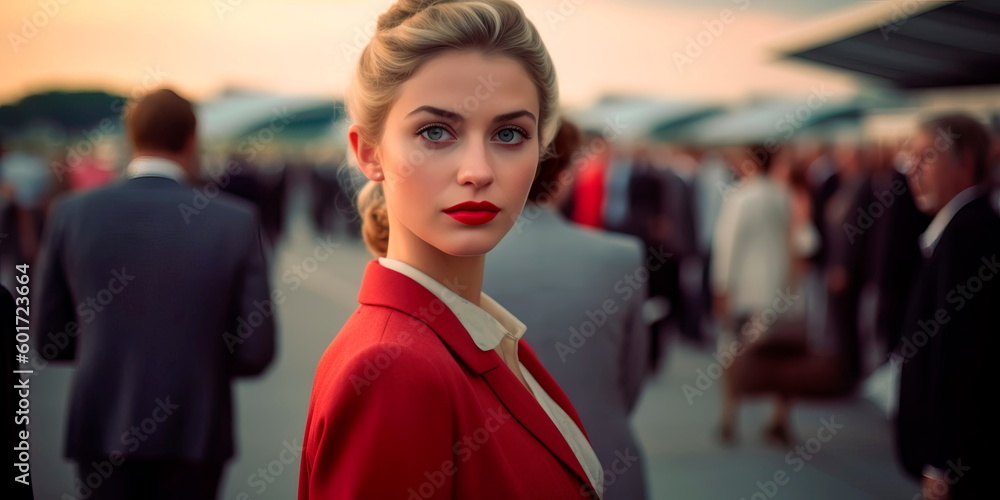 Woman working as a flight attendant in the background of the airport Generative ai Woman working as a flight attendant in the background of the airport Generative ai