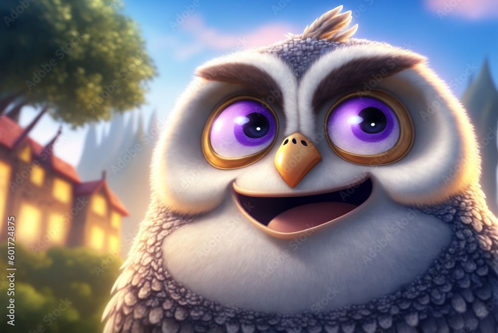 Cartoon bird. Smiling baby bird. Happy cartoon character. Generated by