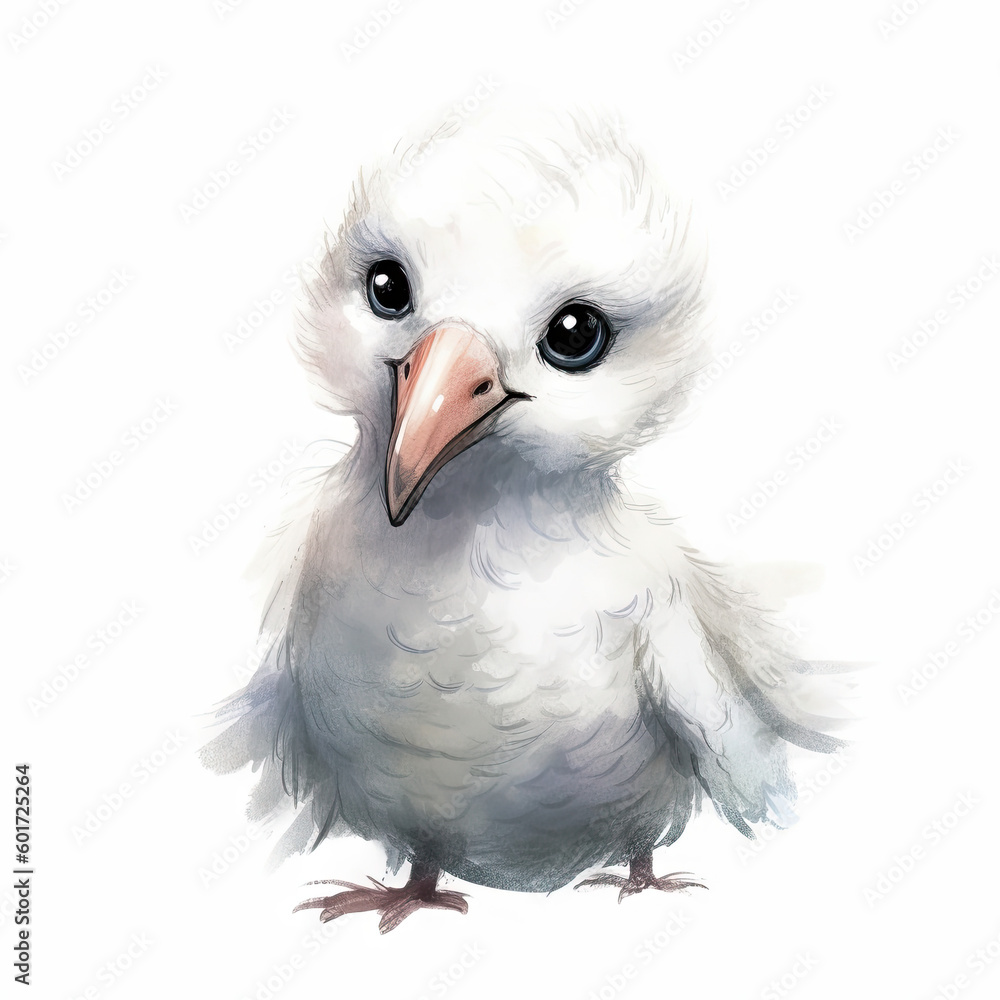 Fototapeta premium Albatross white bird illustration, watercolor drawing style, isolated on white background (generative ai)