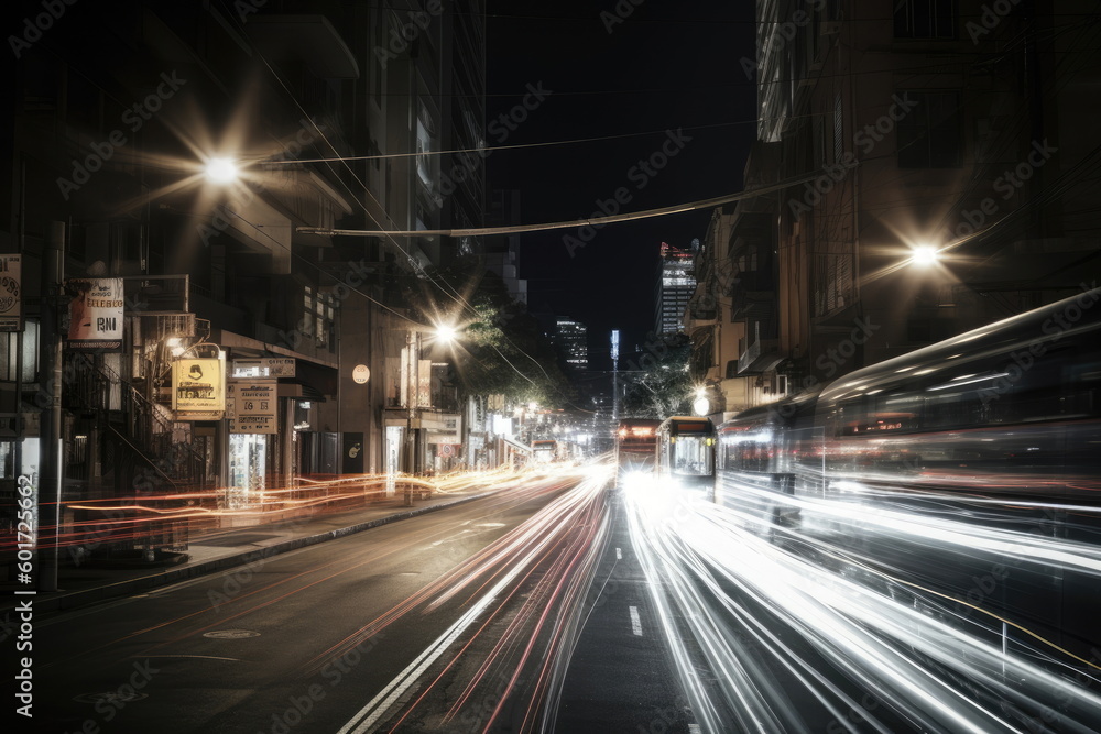 long exposure speed light trails in an urban environment, street