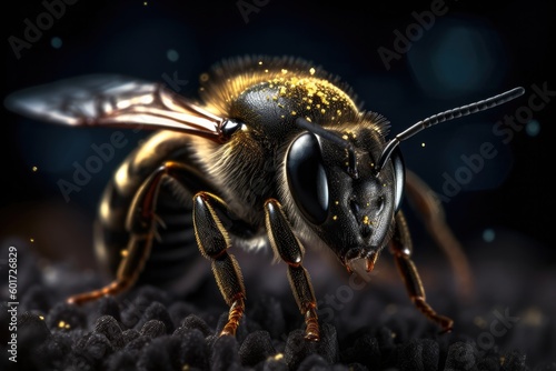 Bee close-up on a dark background, Generative AI Technology