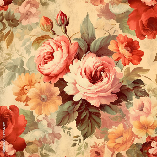 Elegant Vintage Flower Pattern, oil painted, Scrapbook paper , square format, ai generative