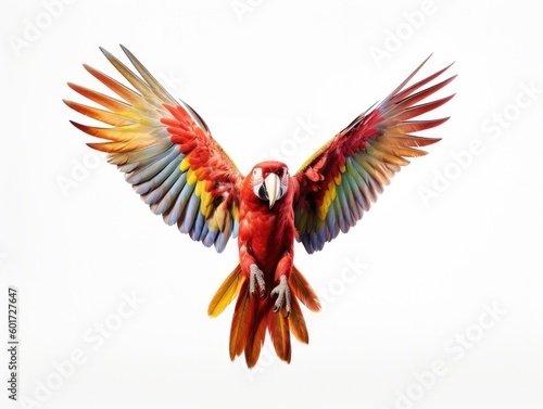 Vibrant parrot flying white background, Generative AI Technology
