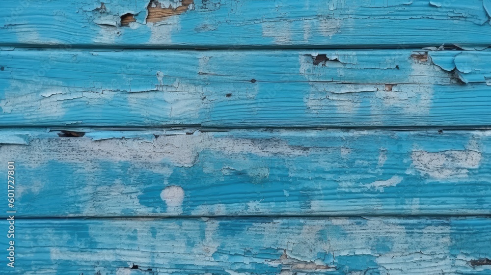 Obraz premium Blue grunge background. Blue texture of an old wooden wall. Cracks and peeling paint background. Weathered painted boards. Vintage wood background. Generative AI.