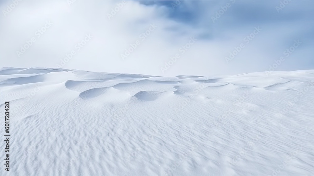 Natural snow. White abstract background. Winter. Snow surface background with copy space for design. Generative AI.
