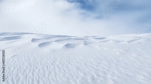 Natural snow. White abstract background. Winter. Snow surface background with copy space for design. Generative AI.