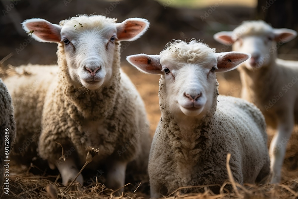 Sheep and Lambs Looking at the Camera