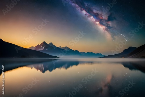 sunset over the lake with a clear view of Milkyway