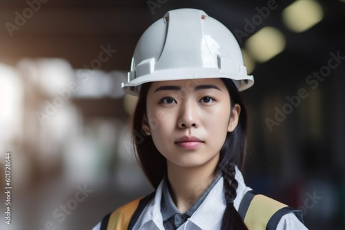 helmet woman industry job engineer smile portrait engineering business asian industrial. Generative AI.