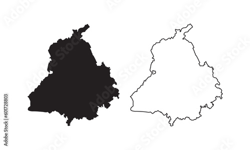 Punjab map vector silhouette isolated on white. One of the states of India.