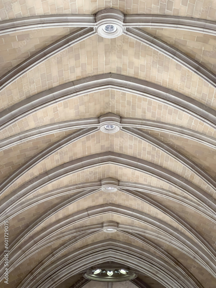 Symmetrical closeup of cathedral arches